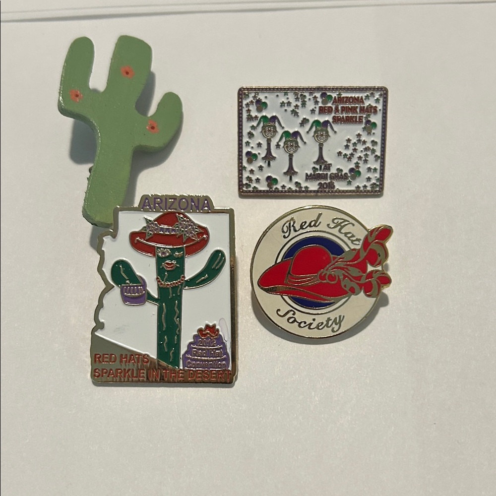 Arizona Cactus and Red Hat Society Pins